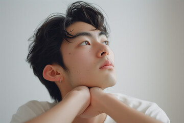 Naklejka premium 考えている男性、悩んでいる