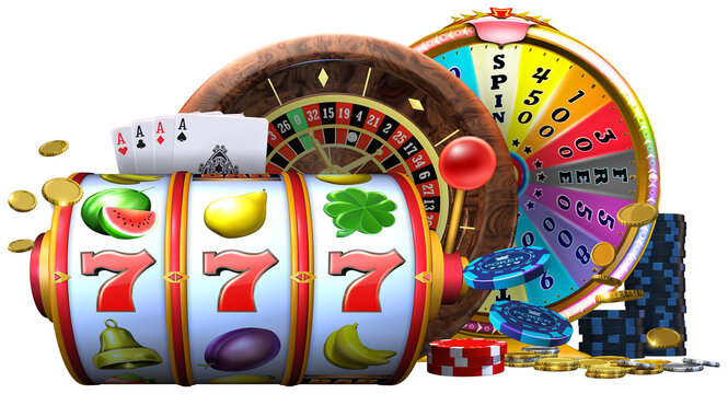 A gambling design featuring various game elements, capturing the variety of gaming options available in a casino setting. 3D rendering.