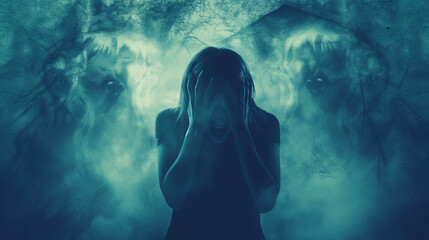 Scared woman. Visual concept of Fear - obrazy, fototapety, plakaty