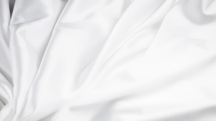White Satin Silky Cloth. Fabric Textile Drape with Crease Wavy Folds with Soft Waves. Luxurious background design.