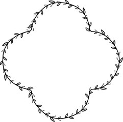 Quatrefoil shape Flower wreath frame leaf vector floral border picture frames Branch laurel botanical silhouette black elements decoration greeting wedding frames