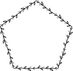 Pentagon shape Flower wreath frame leaf vector floral border picture frames Branch laurel botanical silhouette black elements decoration greeting wedding frames