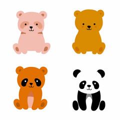 Clipart de urso panda nas cores rosa, bege e laranja isolado no fundo branco