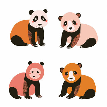 Clipart de urso panda nas cores rosa, bege e laranja isolado no fundo branco