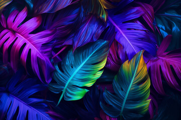 Obraz premium Close up of bright neon leaves background. Close-up of bright neon colored leaves as an abstract background.