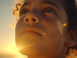 Close-Up Portrait of a Child With the Sun as a Backdrop
