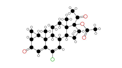 cyproterone acetate molecule, structural chemical formula, ball-and-stick model, isolated image androgen antagonist