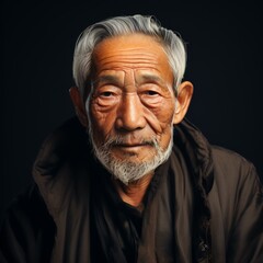 Asian old man isolated on black background