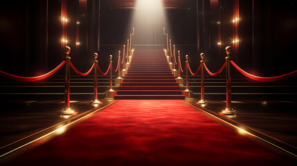 Fototapeta na wymiar Red carpet staircase background, VIP entrance, night awards ceremony
