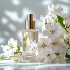 Obraz na płótnie Canvas bottle of perfume and flower