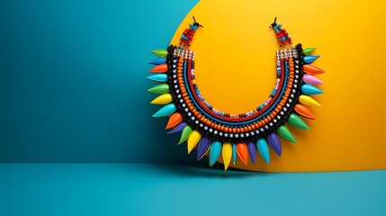 Bright colourful necklace, copy space
