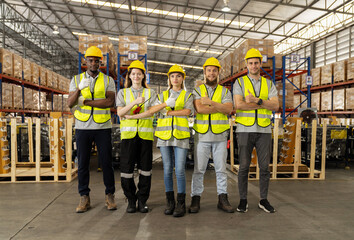 Professional warehouse worker team full skill quality for maintenance and training in industry factory workers, warehouse Workshop for factory operators, mechanical engineering team production.
