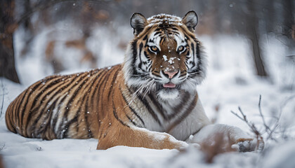 Fototapeta na wymiar Siberian tiger in winter season