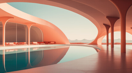 Obraz premium Coastal architecture with Peach Fuzz color Walls, minimalist background