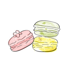 doodle style macarons, watercolor macarons, yellow, green, pink macarons on watercolor paper