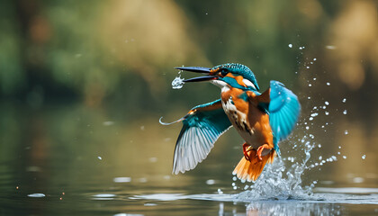 A Kingfisher coming out of the water