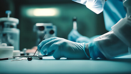 Hands of a surgeon with tools - obrazy, fototapety, plakaty