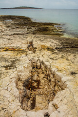 The rugged limestone landscape of the Kamenjak National Park on the Premantura peninsula in Medulin municipality, Istria, Croatia. December