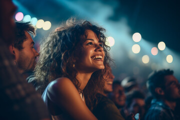 joyful girl at an open air concert