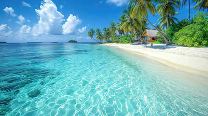 Fototapeta premium View of the Maldives Tropical Island Inviting Serenity and Relaxation