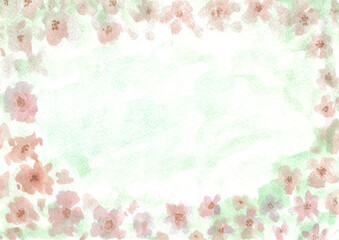 Watercolor painting nature background of rose and space on paper. Template for Valentines Day or love concept, springtime, card and poster. copy space for the text. Hand painted texture style.