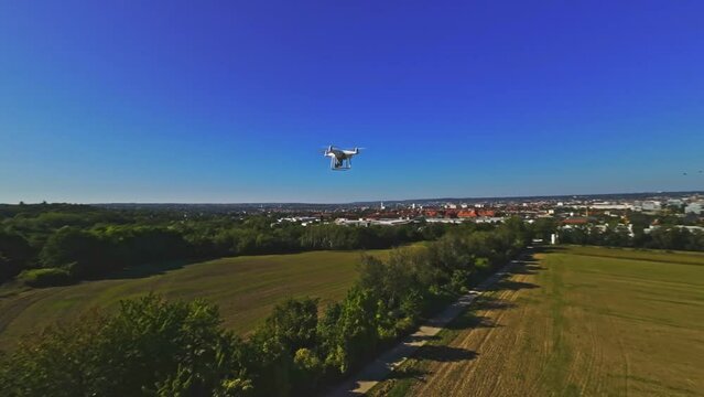 Drone shot of a flying drone over a field (Phantom 4 Pro)