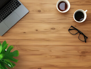 Coffee cup on a textured wooden table in an office setting