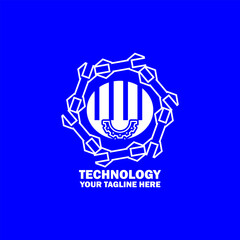 Abstract Initial Logo.White color  isolated on Blue  Background. Technology  Branding Logos. Flat Vector Logo Design Template Element icon.