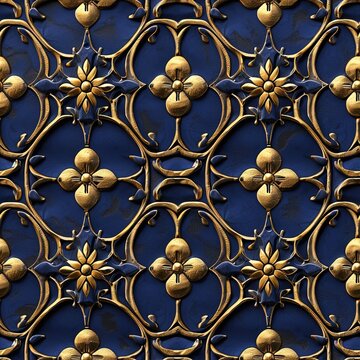 medieval blue and gold 3D pettern