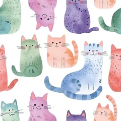 pattern vector cute watercolor cats pastel