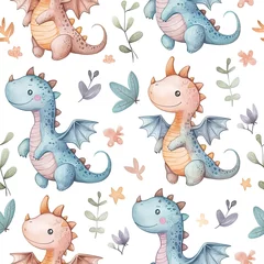 Fotobehang Draak pattern vector cute watercolor dragon pastel