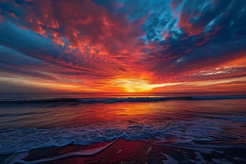 Schilderijen op glas Majestic real sunrise sundown sky background with gentle colorful clouds © Amer