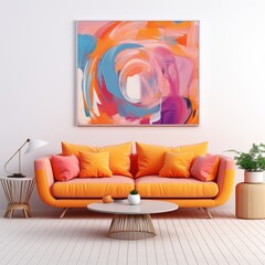 modern living room with sofa and colorful painting
