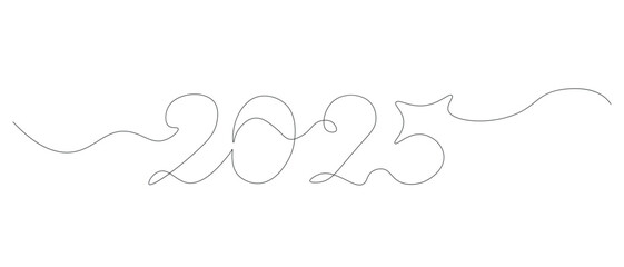 Hand-drawn doodles vector drawing with one line, one continuous drawing with 2025 calendar, holiday, date