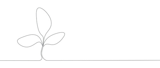 drawing with one line , one continuous drawing with  leaves, sprouts. The concept of nature ecology, growth, stages of plant development - obrazy, fototapety, plakaty