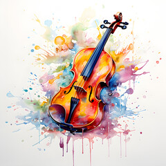 Watercolor violin splash art painting