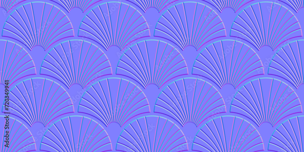 Wall mural seamless embossed art deco palm fan normal map background texture. retro nautical shell wallpaper re