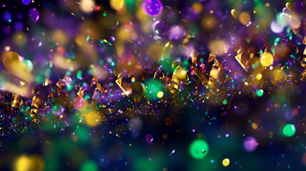 A dazzling background filled with shiny glitter in vibrant Mardi Gras colors
