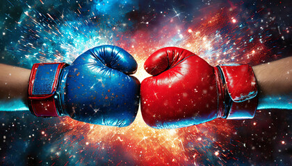 Red and blue boxing gloves.