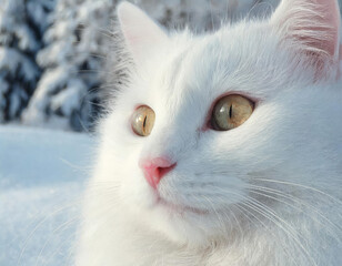 Close-up of a white cat's face
