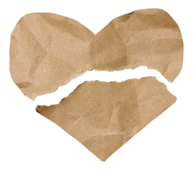 Torn paper heart cut from brown kraft paper on isolated background