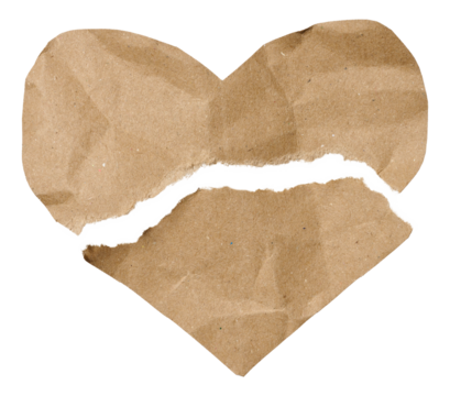 Torn paper heart cut from brown kraft paper on isolated background