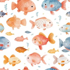 pattern cute watercolor fishes pastel