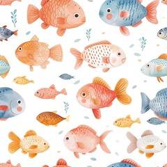 Naklejka premium pattern cute watercolor fishes pastel