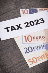 Inscription tax 2023 and euro banknotes. Time of calculating, return or tax payment