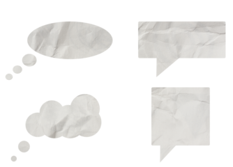 Conversation clouds cut made of white crumpled paper on isolated background