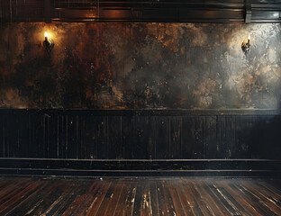 empty room with rustic wood and black paint wall