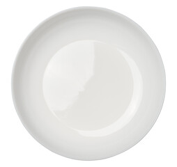 Empty white round ceramic plate on isolated background
