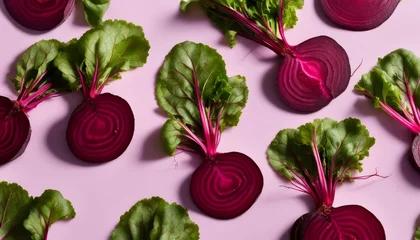 Foto op Aluminium A pink background with a bunch of red beets © vivekFx