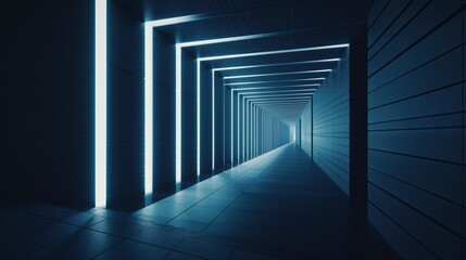 Glowing Lines Inside Dark Architecture